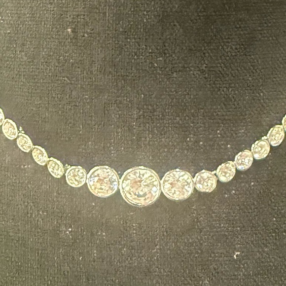 Swarovski Bezel-Set Crystal Tennis Necklace Signed Clasp 16” - Picture 10 of 13